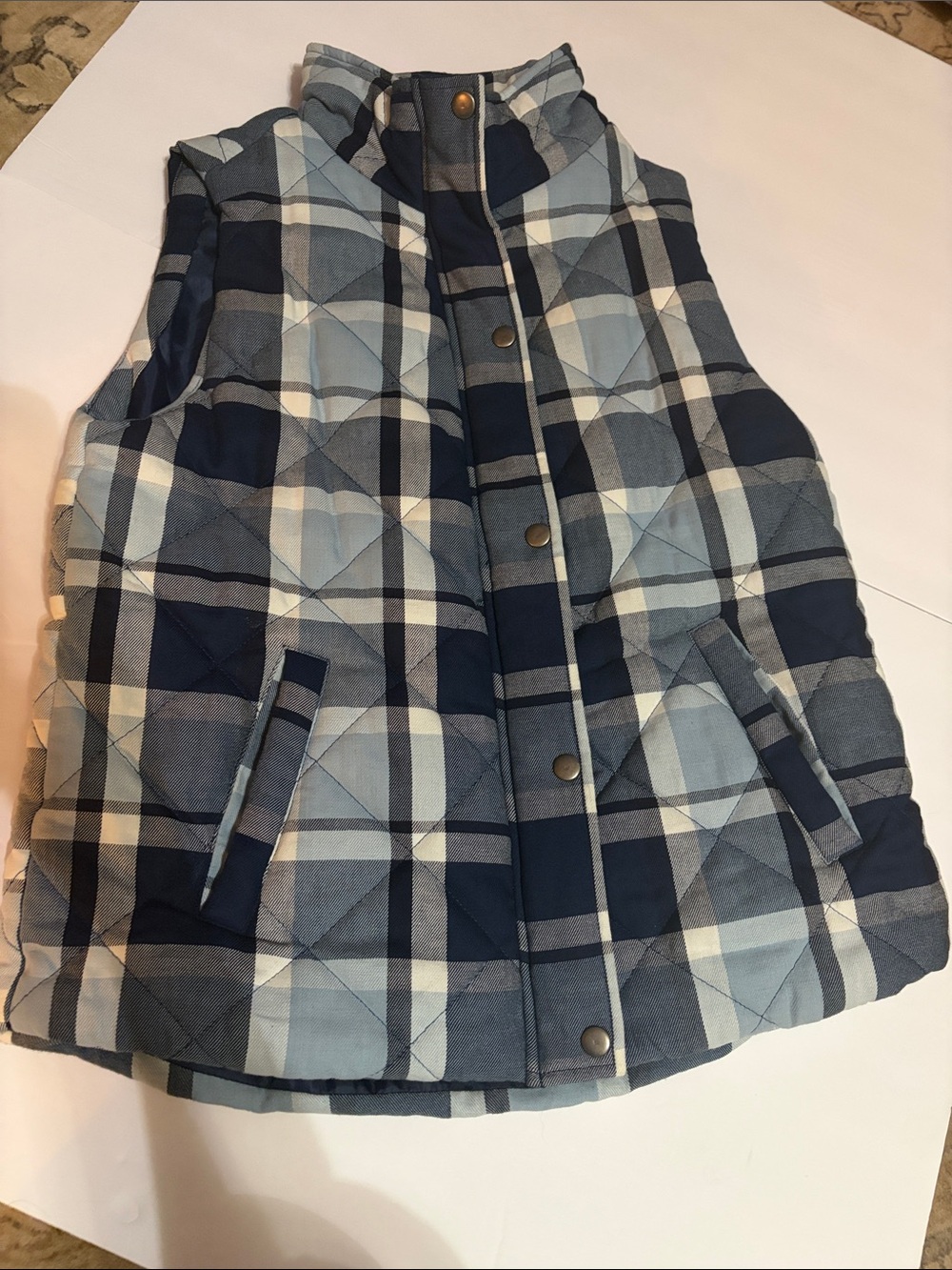 Women’s Staccato Blue Plaid Quilted Puffer Vest Size M